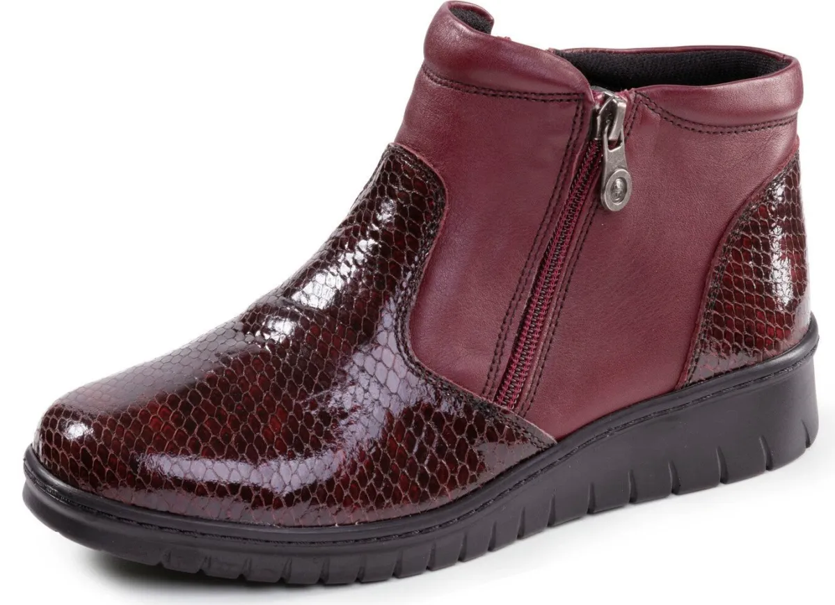 Outlet ELENA EDEN , komfortable Damen-Boots, Weite H, mit herausnehmbarem Fußbett BURGUND