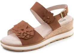 Outlet ELENA EDEN , leichte Damen-Sandaletten, Weite G, mit Klettverschluss COGNAC