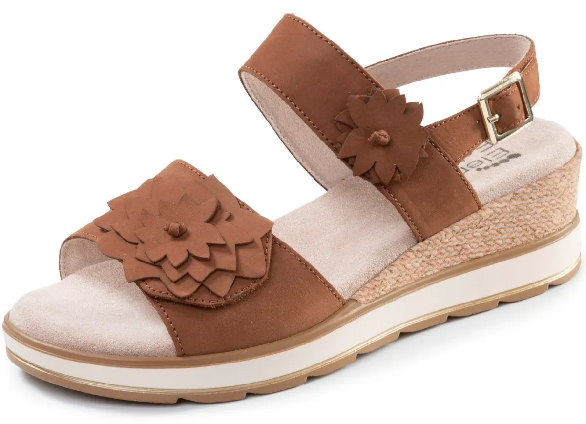 Outlet ELENA EDEN , leichte Damen-Sandaletten, Weite G, mit Klettverschluss COGNAC