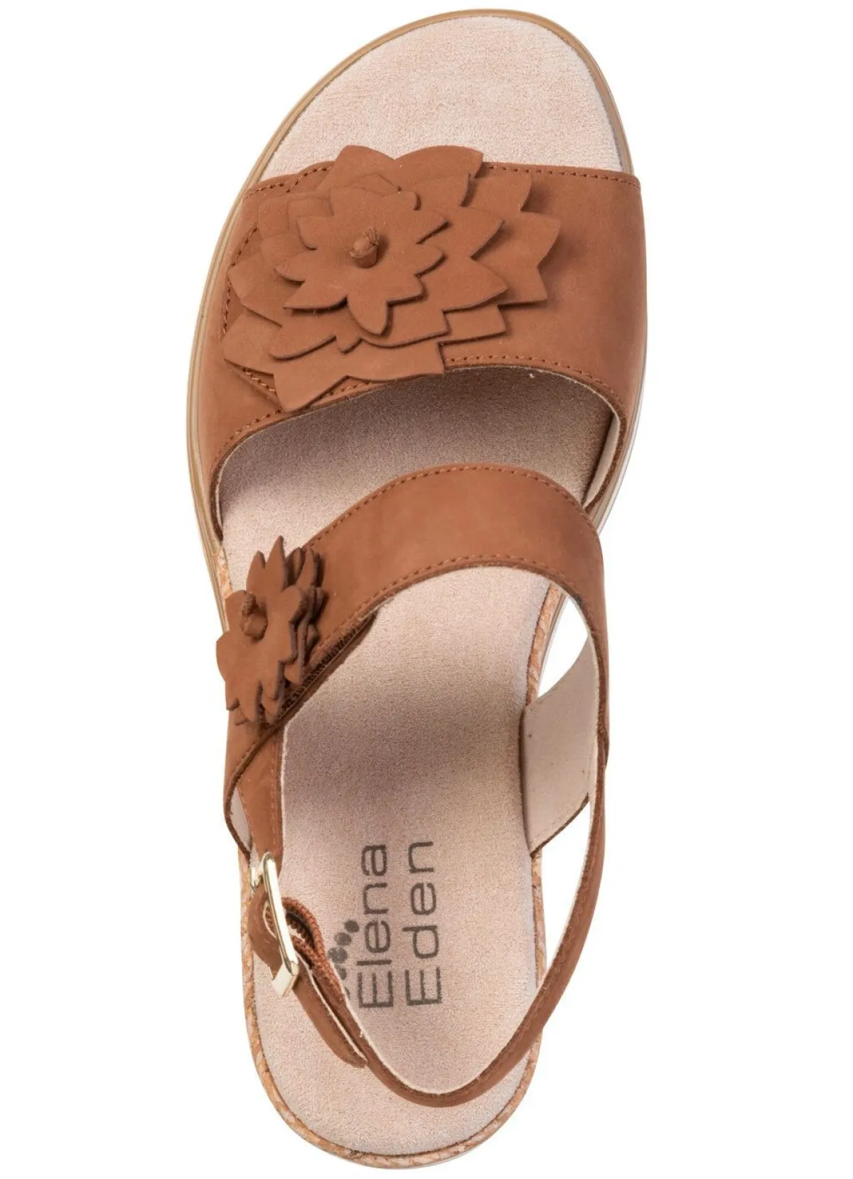 Outlet ELENA EDEN , leichte Damen-Sandaletten, Weite G, mit Klettverschluss COGNAC