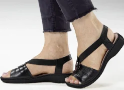 Sale ELENA EDEN , leichte Damen-Sandalen, Weite H, mit Elastik-Bandage SCHWARZ