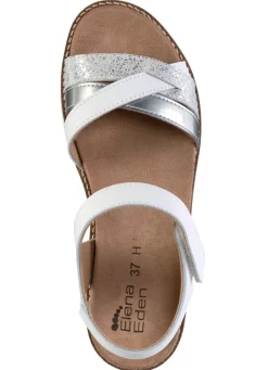 Hot ELENA EDEN , modische Damen-Sandale, Weite H, mit herausnehmbarem Fußbett WEISS-SILBER