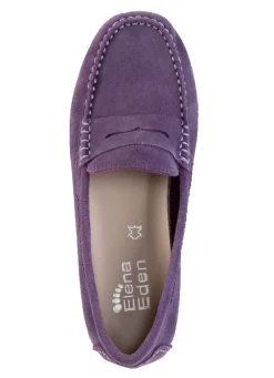 Discount ELENA EDEN Mokassin-Slipper aus geschmeidigem Rind-Veloursleder LILA