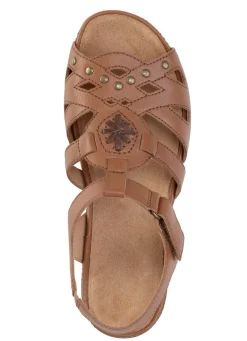 Outlet BADER ELENA EDEN Sandale mit Ziernieten und Lederdurchzügen COGNAC
