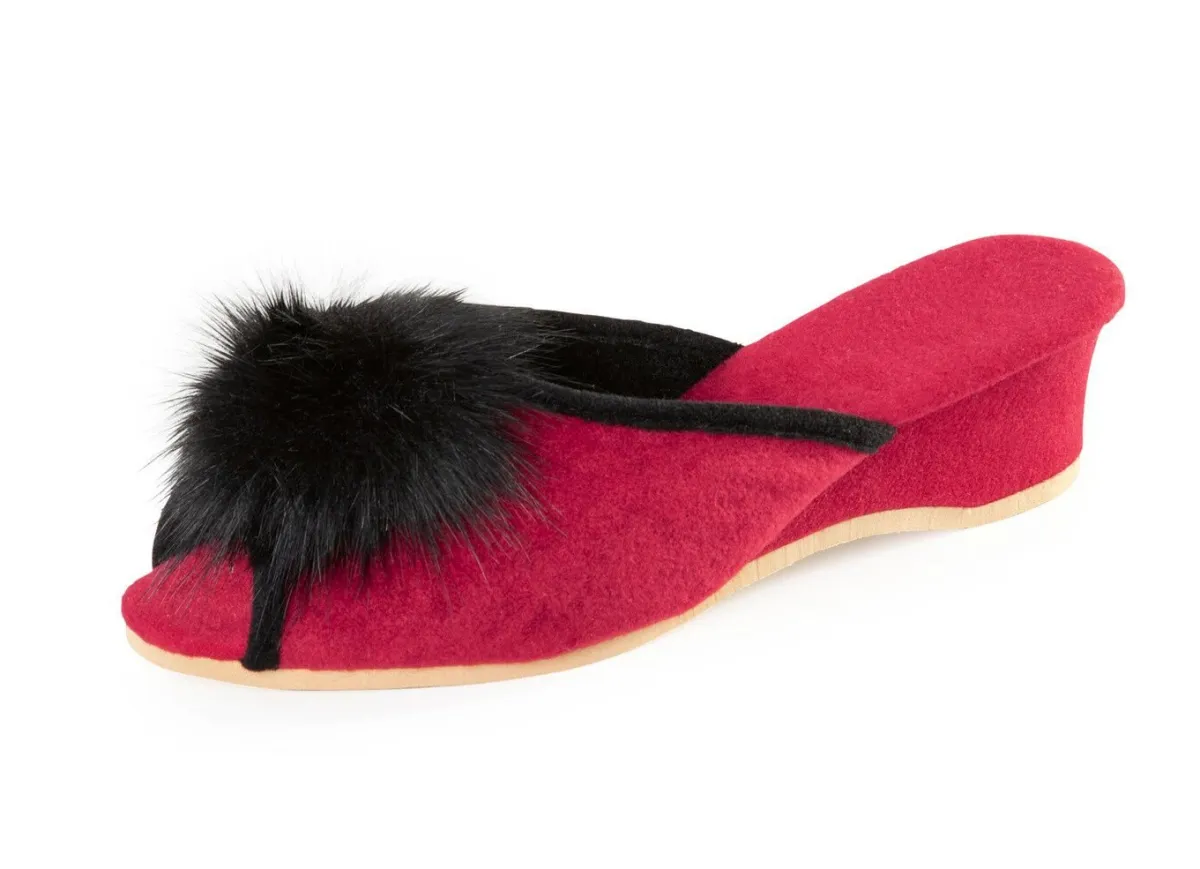Best ELENA EDEN MADE IN GERMANY ELENA EDEN, schicke Damen-Pantoletten, Weite G, mit Kunstfellpompon ROT