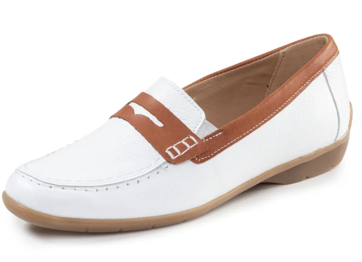 Hot ELENA EDEN , schicke Damen-Slipper, Weite G, mit herausnehmbarem Fußbett WEISS-COGNAC