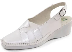 Outlet ELENA EDEN , schicke Damen-Sandalen, Weite G, mit Gummizug ECRU-SILBER