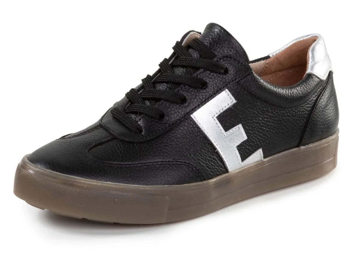 Discount ELENA EDEN Schnür-Sneaker aus genarbtem Nappaleder SCHWARZ-SILBER