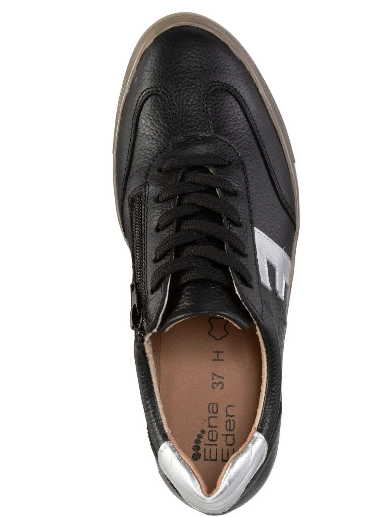 Discount ELENA EDEN Schnür-Sneaker aus genarbtem Nappaleder SCHWARZ-SILBER