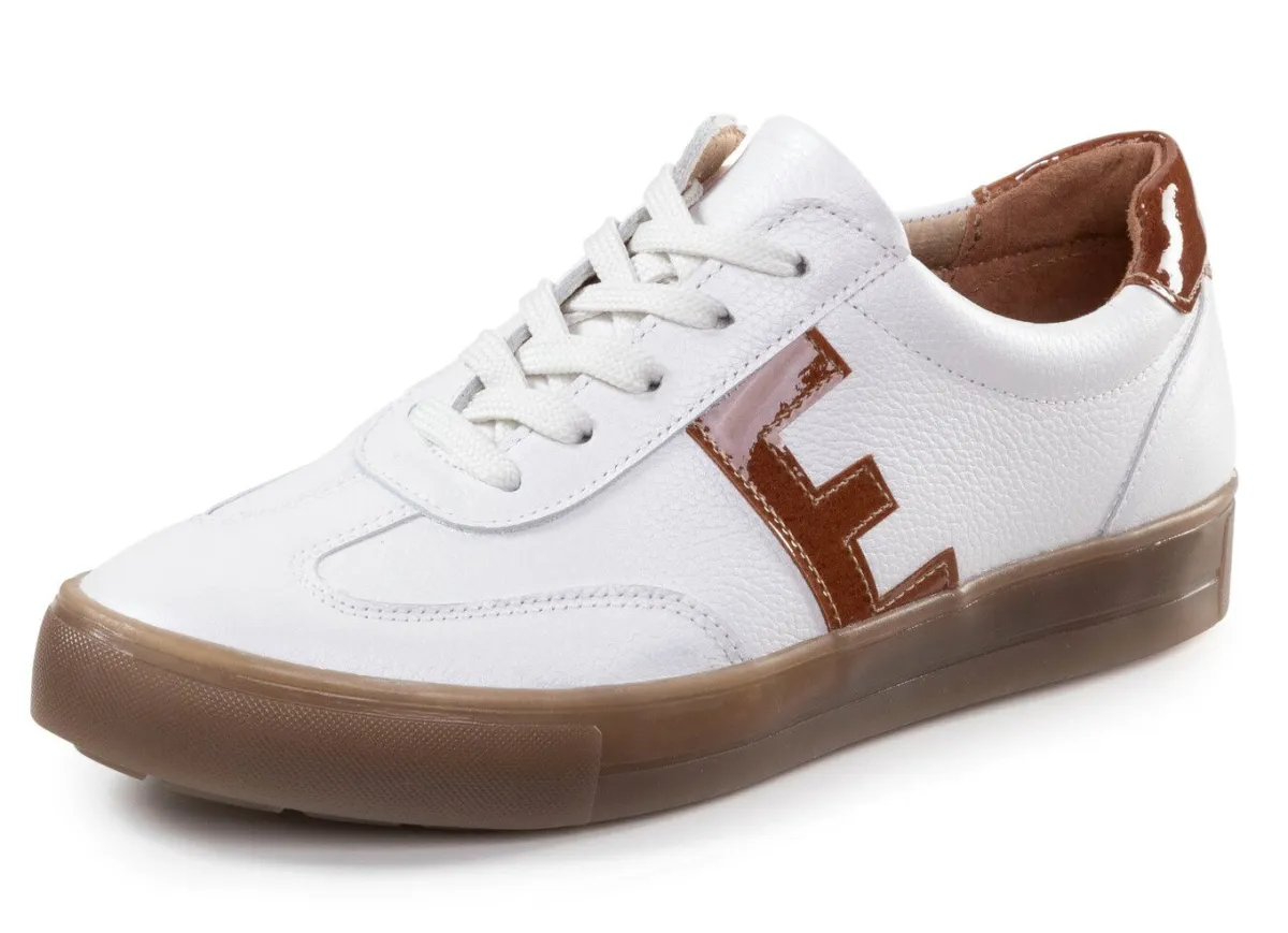 ELENA EDEN Schnür-Sneaker aus genarbtem Nappaleder WEISS-BRAUN