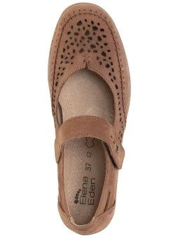Hot ELENA EDEN Slipper aus luftig durchbrochenem Leder COGNAC