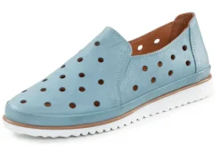 Hot ELENA EDEN Slipper aus weichem Nappaleder mit Lochungen BLEU