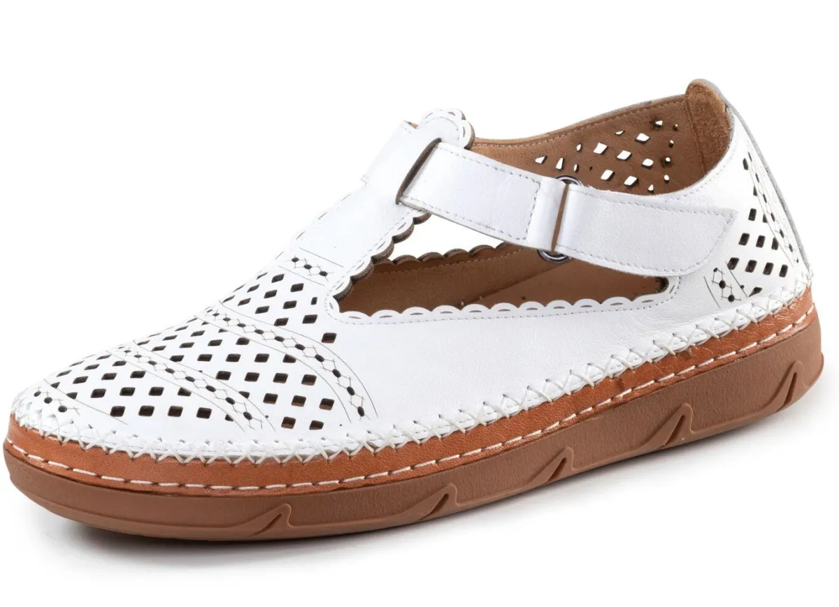 Hot ELENA EDEN , sommerliche Damen-Slipper, Weite H, mit Klettverschluss WEISS