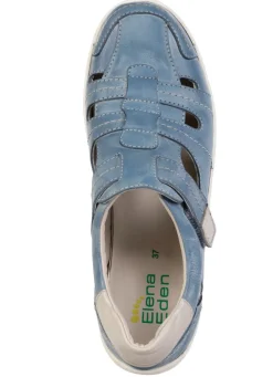 Hot ELENA EDEN , sommerliche Damen-Slipper, Weite H, mit herausnehmbarem Fußbett BLAU-ECRU