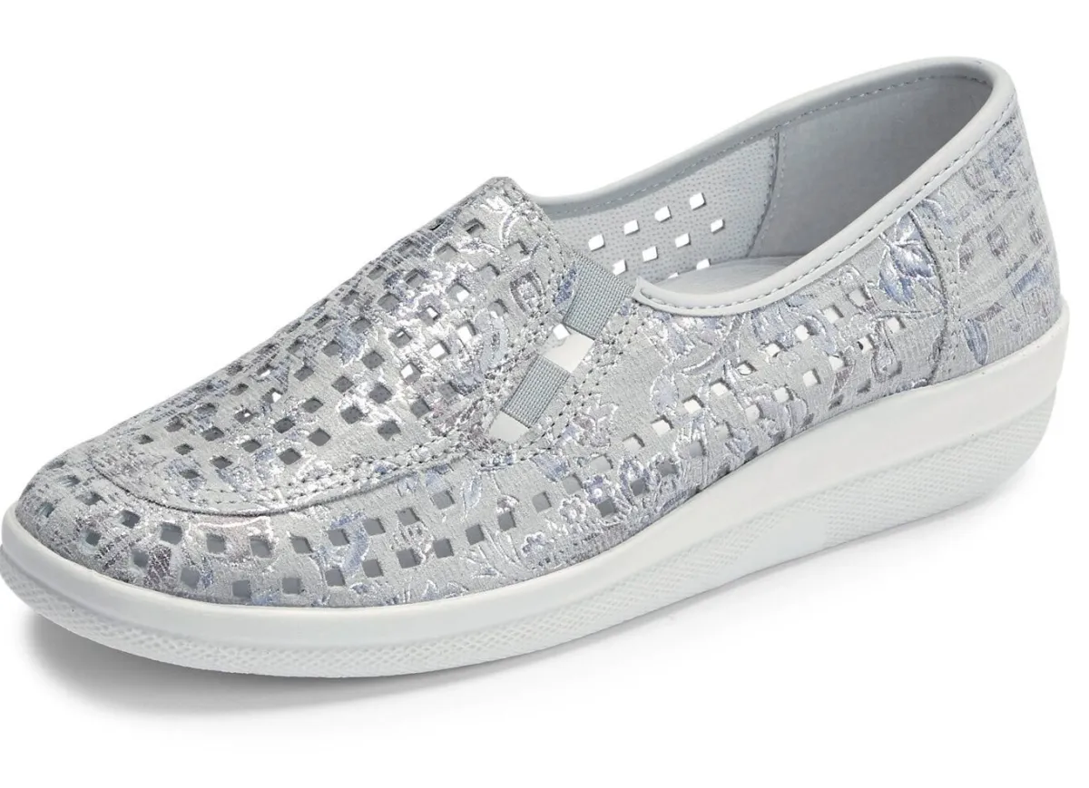 New ELENA EDEN , sommerliche Damen-Slipper, Weite G, mit herausnehmbarem Fußbett SILBERGRAU