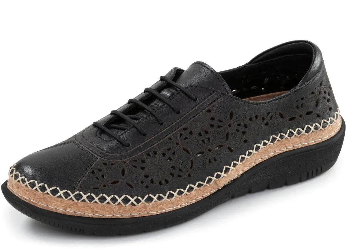 Outlet ELENA EDEN , sommerliche Damen-Schnürschuhe, Weite H, mit herausnehmbarem Fußbett SCHWARZ