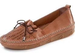 Sale ELENA EDEN , sommerliche Damen-Slipper, Weite G, aus Leder COGNAC