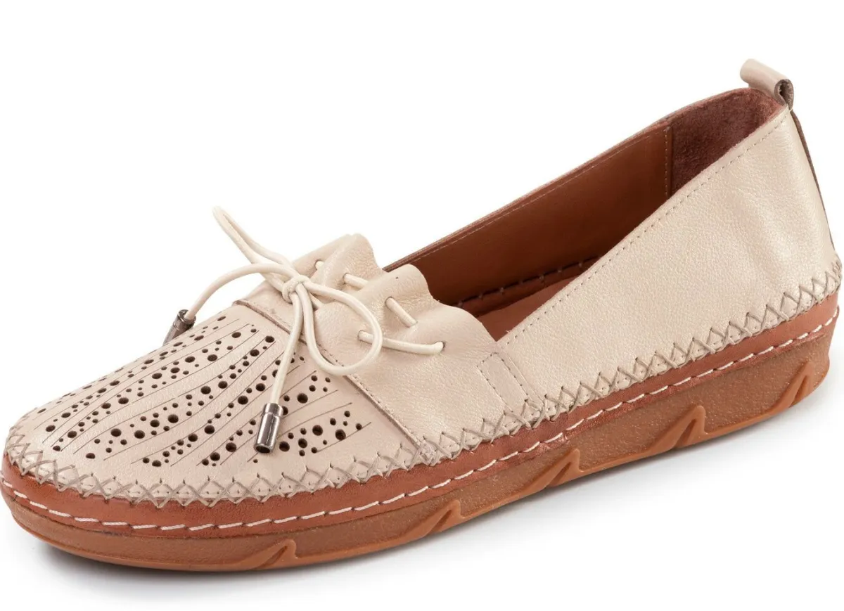 Clearance ELENA EDEN , sommerliche Damen-Slipper, Weite G, aus Leder BEIGE