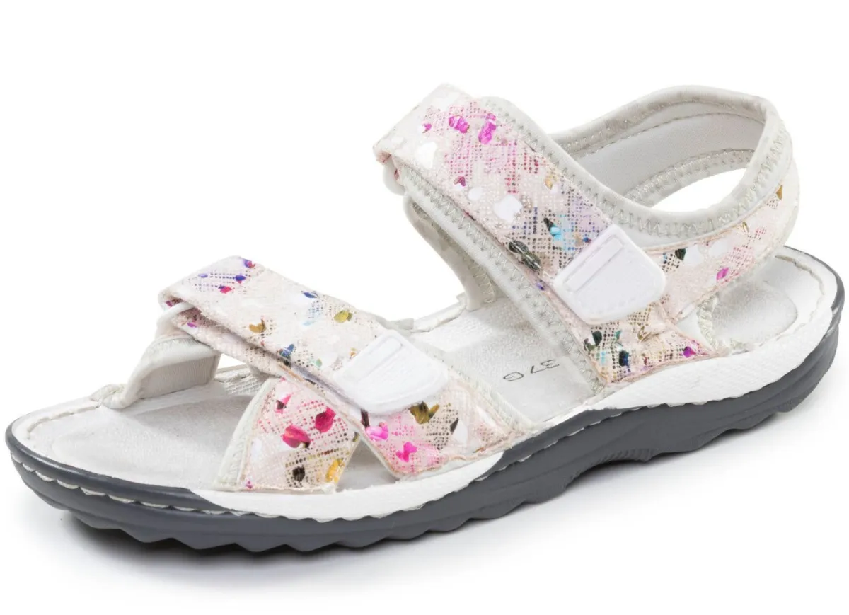 Hot ELENA EDEN , sportliche Damen-Sandalen, Weite G, mit Klettverschluss ECRU-BUNT