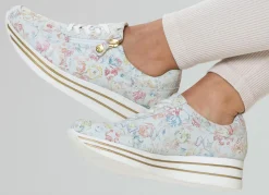 New ELENA EDEN , stilvolle Damen-Sneaker, Weite G, mit herausnehmbarem Fußbett ECRU-BUNT