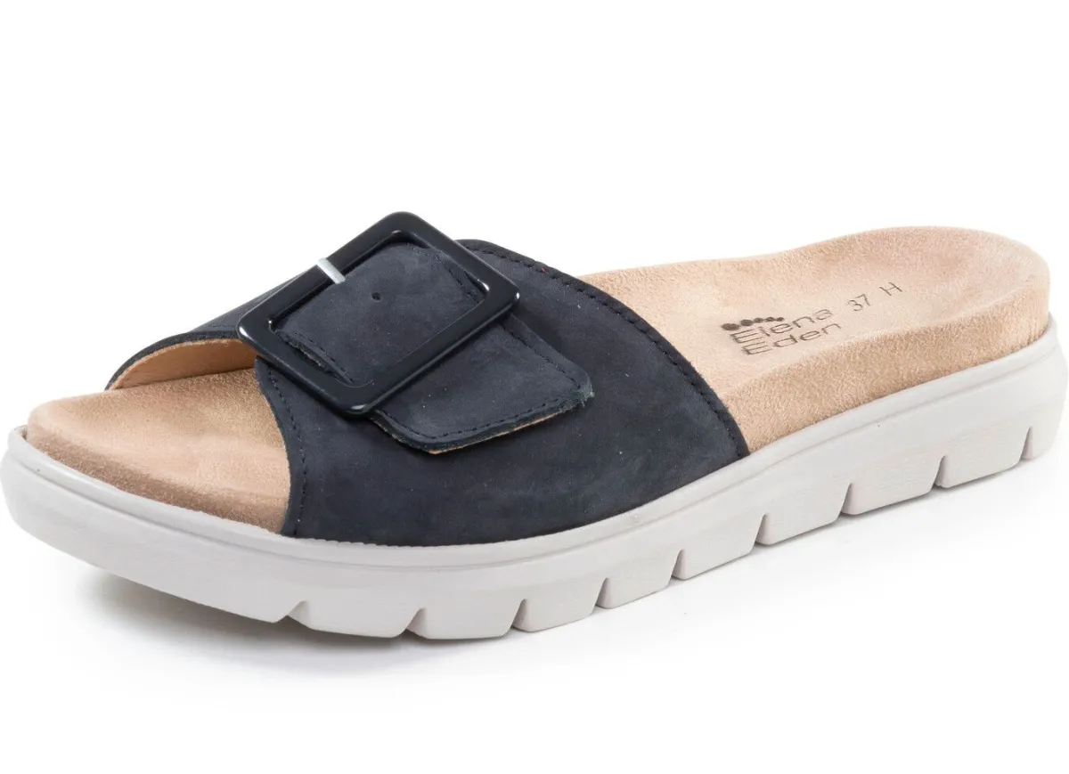 Outlet ELENA EDEN , stylische Damen-Pantoletten, Weite H, mit herausnehmbarem Fußbett DUNKELBLAU