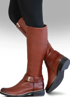 Outlet ELENA EDEN , trendige Damen-Stiefel, Winterschuhe, Weite G, mit Reißverschluss COGNAC