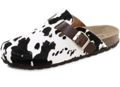 Sale ELENA EDEN , trendige Damen-Clogs, Weite H, mit brauner Spange SCHWARZ-WEISS