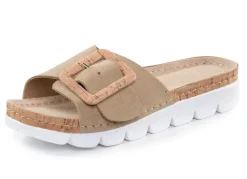 ELENA EDEN , trendige Damen-Pantoletten, aus Leder SAND