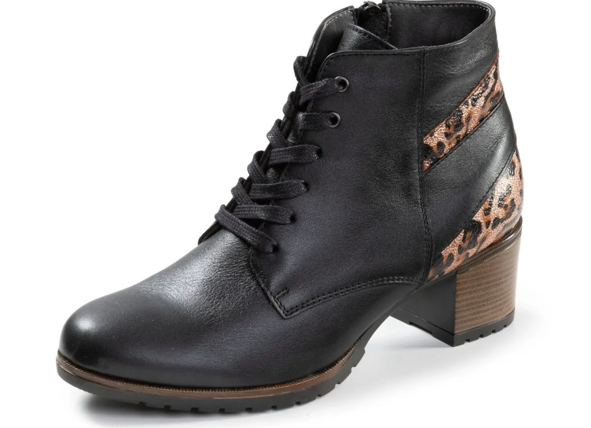 Clearance ELENA EDEN , trendige Damen-Stiefeletten, Weite G, mit herausnehmbarem Fußbett SCHWARZ-BRAUN