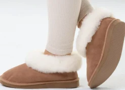 Outlet ELENA EDEN , warme Damen-Hausschuhe, Weite G, mit Lammfell TABAKBRAUN
