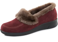 Hot BADER ELENA EDEN, warme Damen-Hausschuhe, Weite H, mit Lammfell BORDEAUX