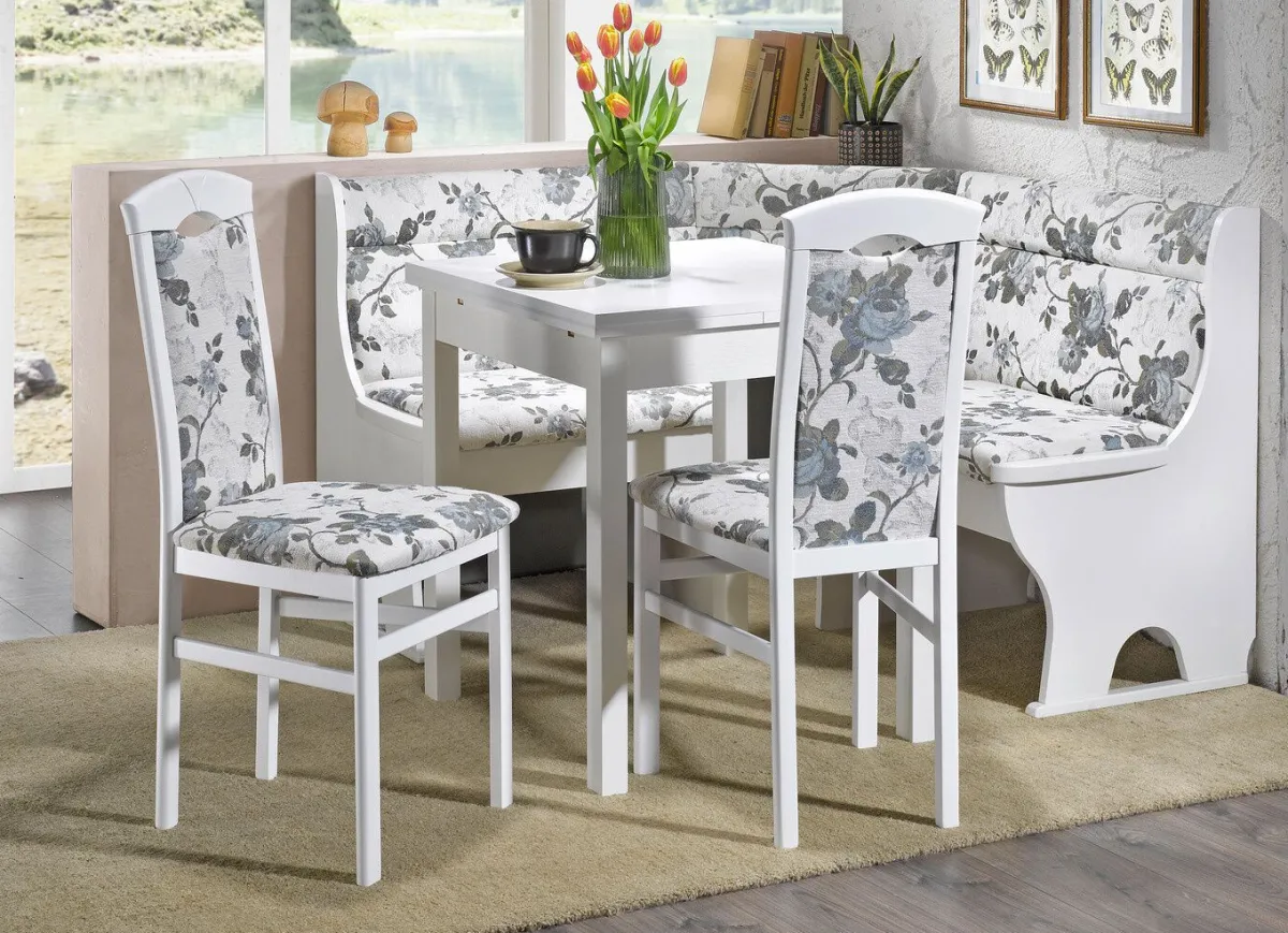 Clearance BADER Esszimmermöbel aus massiven Buchenholz WEISS-CREME-GRAU