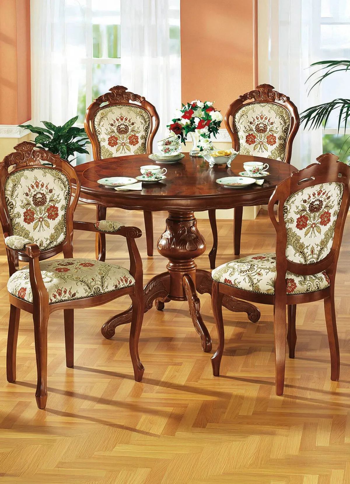 New BADER Esszimmer-Stühle oder Sessel in Nussbaum BEIGE GEMUSTERT