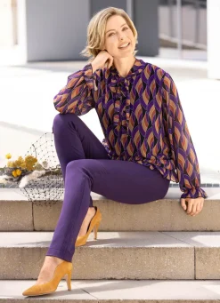 New BADER Fabelhafte Bluse mit Bindeband SCHWARZ-LILA-CAMEL