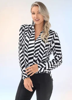 Clearance BADER Faszinierendes Poloshirt in Wickel-Optik SCHWARZ-WEISS
