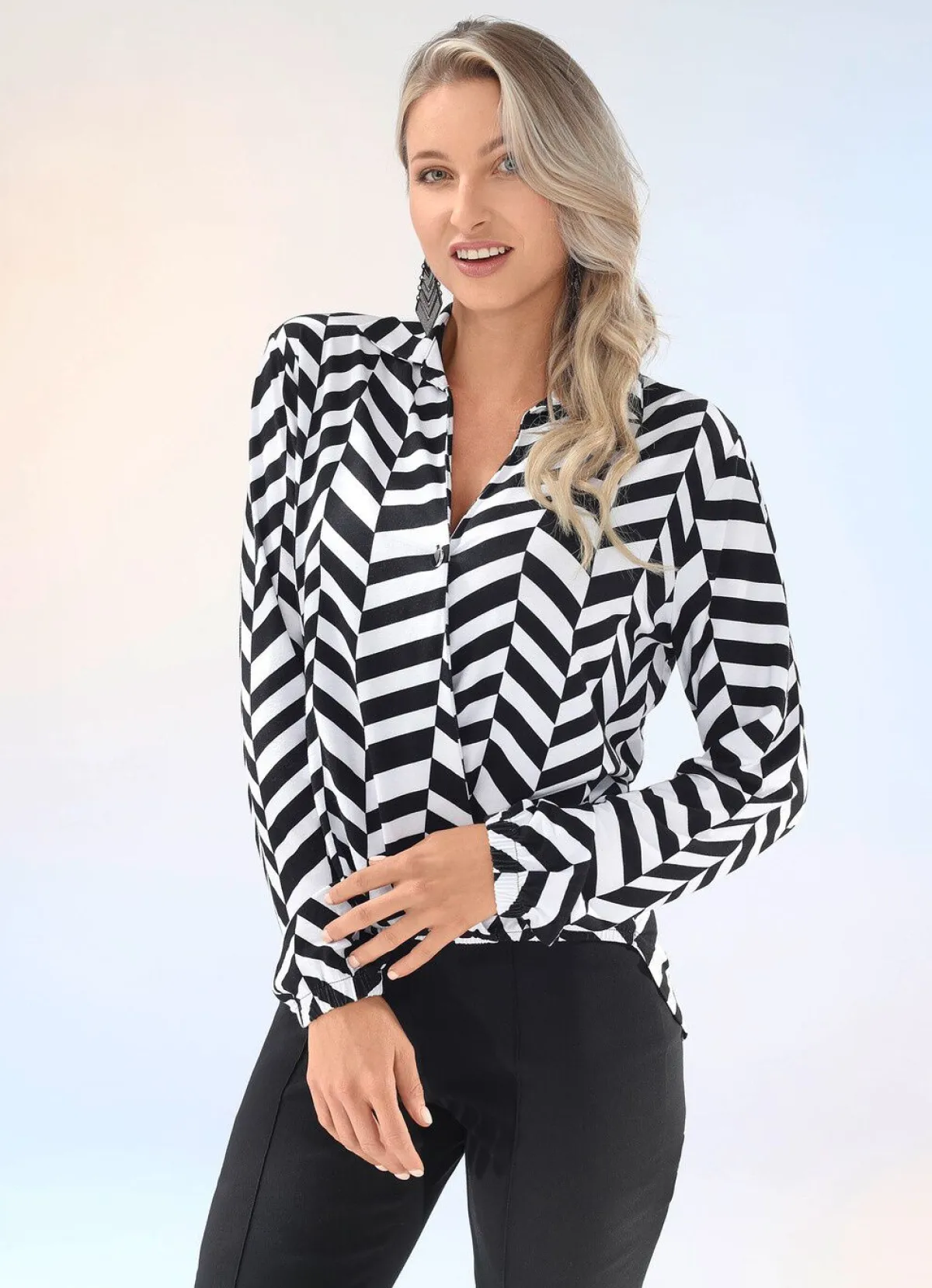 Clearance BADER Faszinierendes Poloshirt in Wickel-Optik SCHWARZ-WEISS