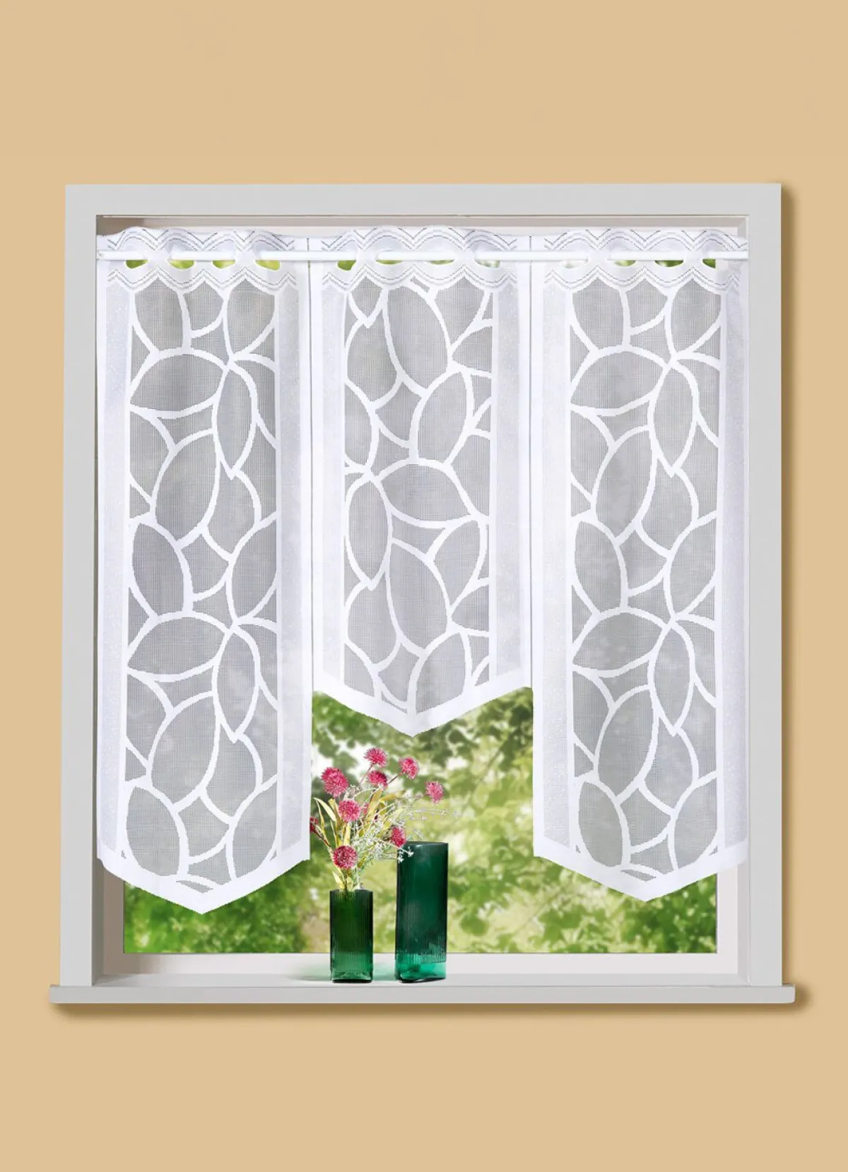 Discount BADER Fensterbehang mit Stangendurchzug, 3-teilig WEISS