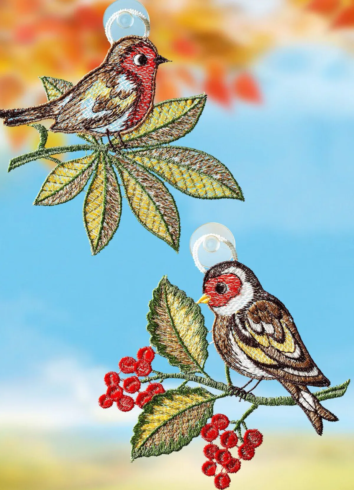PLAUENER SPITZE Fensterbilder 2er-Set aus echter BUNT