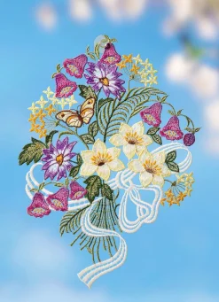 Discount PLAUENER SPITZE Fensterbild mit Blumenstrauß aus BUNT
