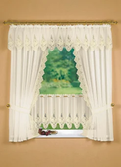 Clearance BADER Fensterdekoration mit aufwendiger Plauener Stickerei CREME