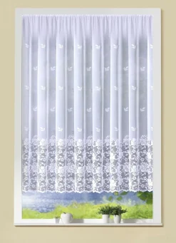 Clearance BADER Filigraner Blumenfenster-Store mit Automatikfaltenband 1:3 WEISS
