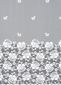 Clearance BADER Filigraner Blumenfenster-Store mit Automatikfaltenband 1:3 WEISS