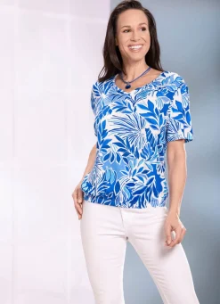 Outlet BADER Floral dessinierte Shirt-Tunika MARINE-WEISS-TÜRKIS