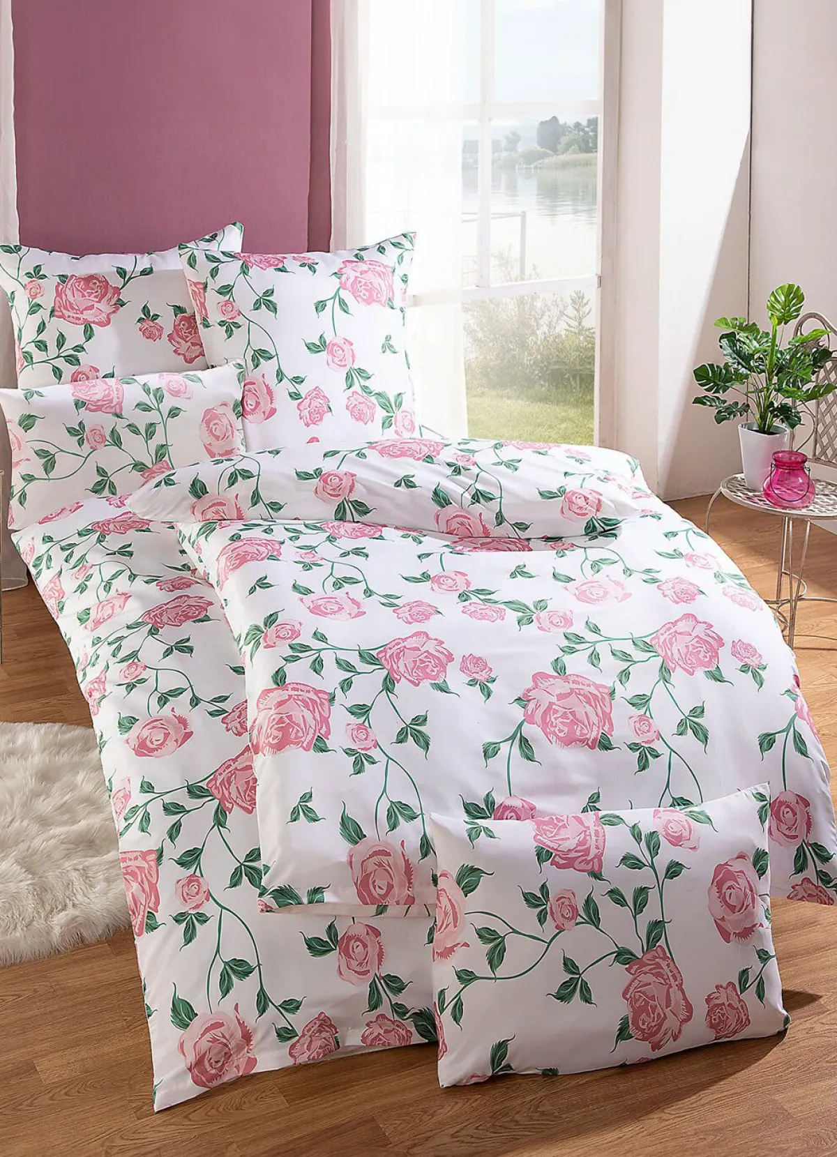 FLORELLA Bettwäsche-Garnitur in Microfaser-Qualität ROSÉ