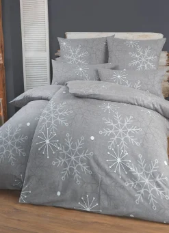 New FLORELLA Bettwäsche-Garnitur mit Schneeflocken und Eiskristallen GRAU