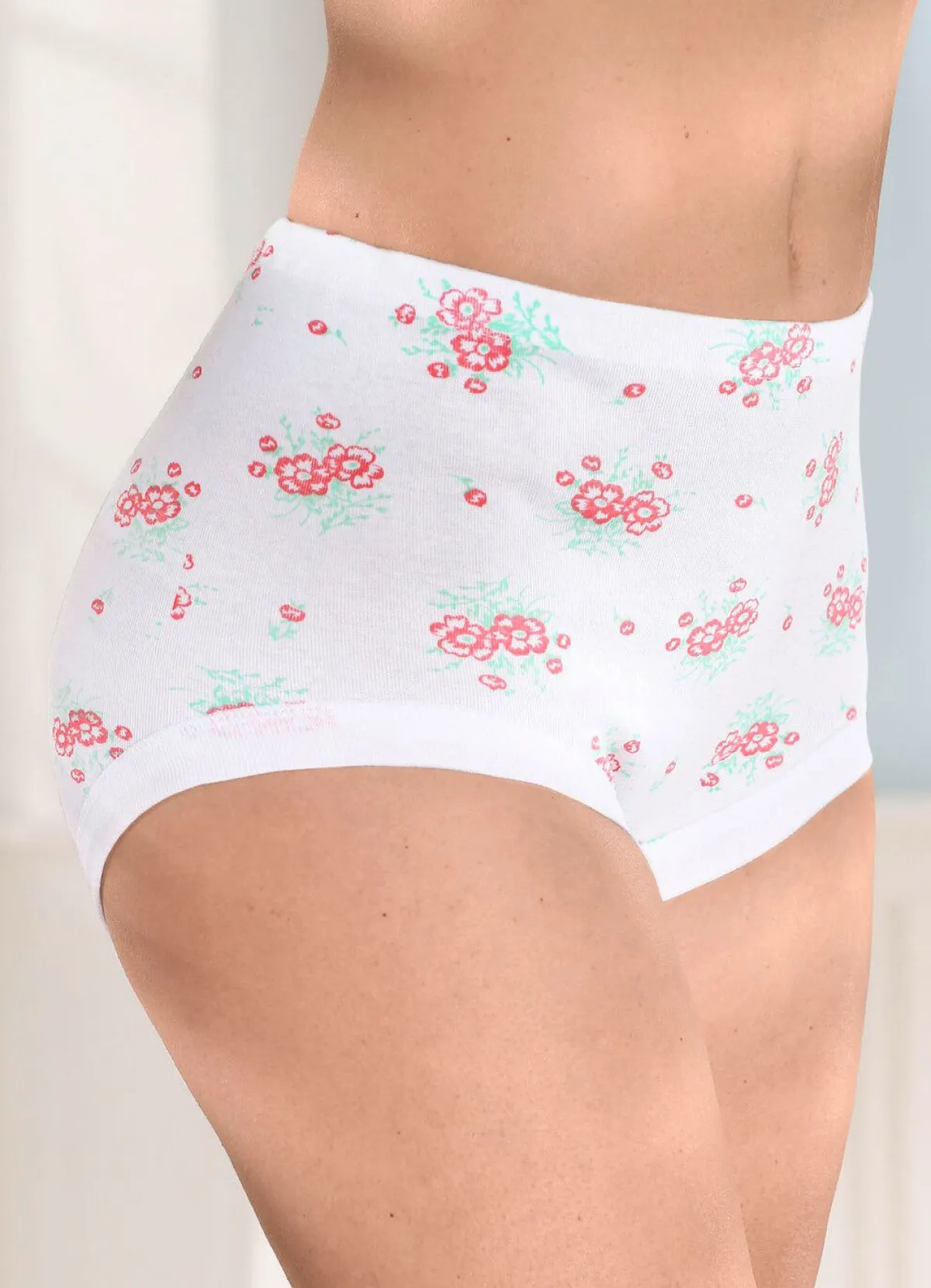 Discount BADER Fünferpack Slips mit auswechselbarem Gummizug 3X WEISS-ROT-GRÜN BEDRUCKT, 2X WEISS