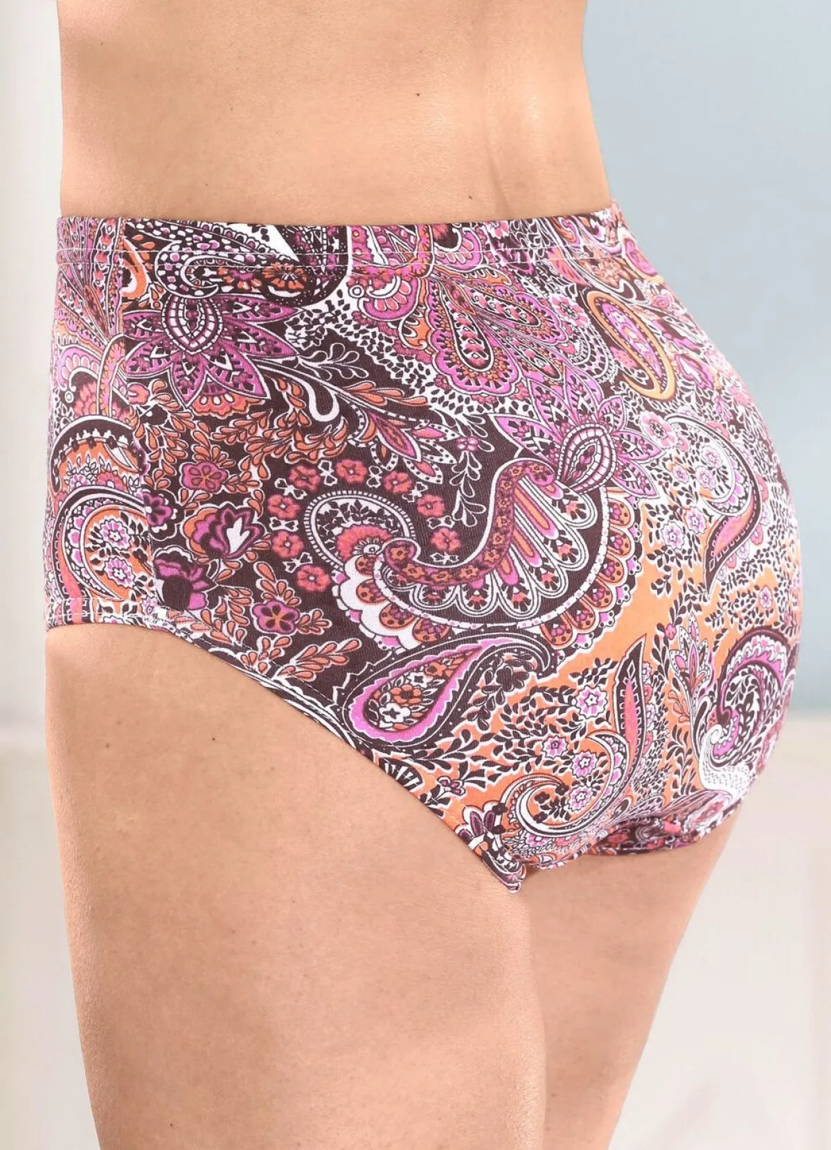 BADER Fünferpack Slips mit Paisley-Dessin BRAUN-ORANGE-BUNT