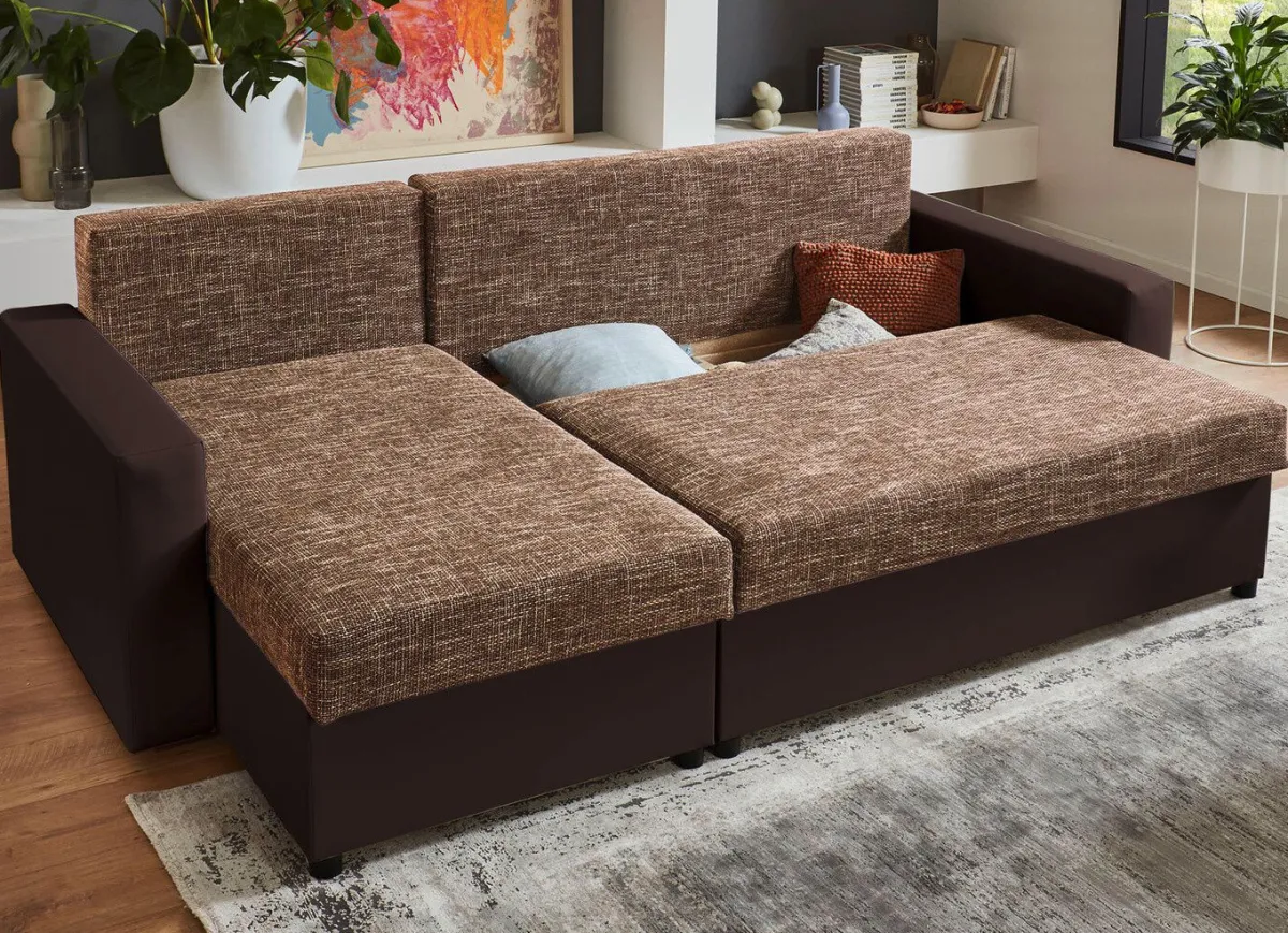 Outlet BADER Frei im Raum aufstellbare Polsterecke mit Hocker BRAUN-BRAUN