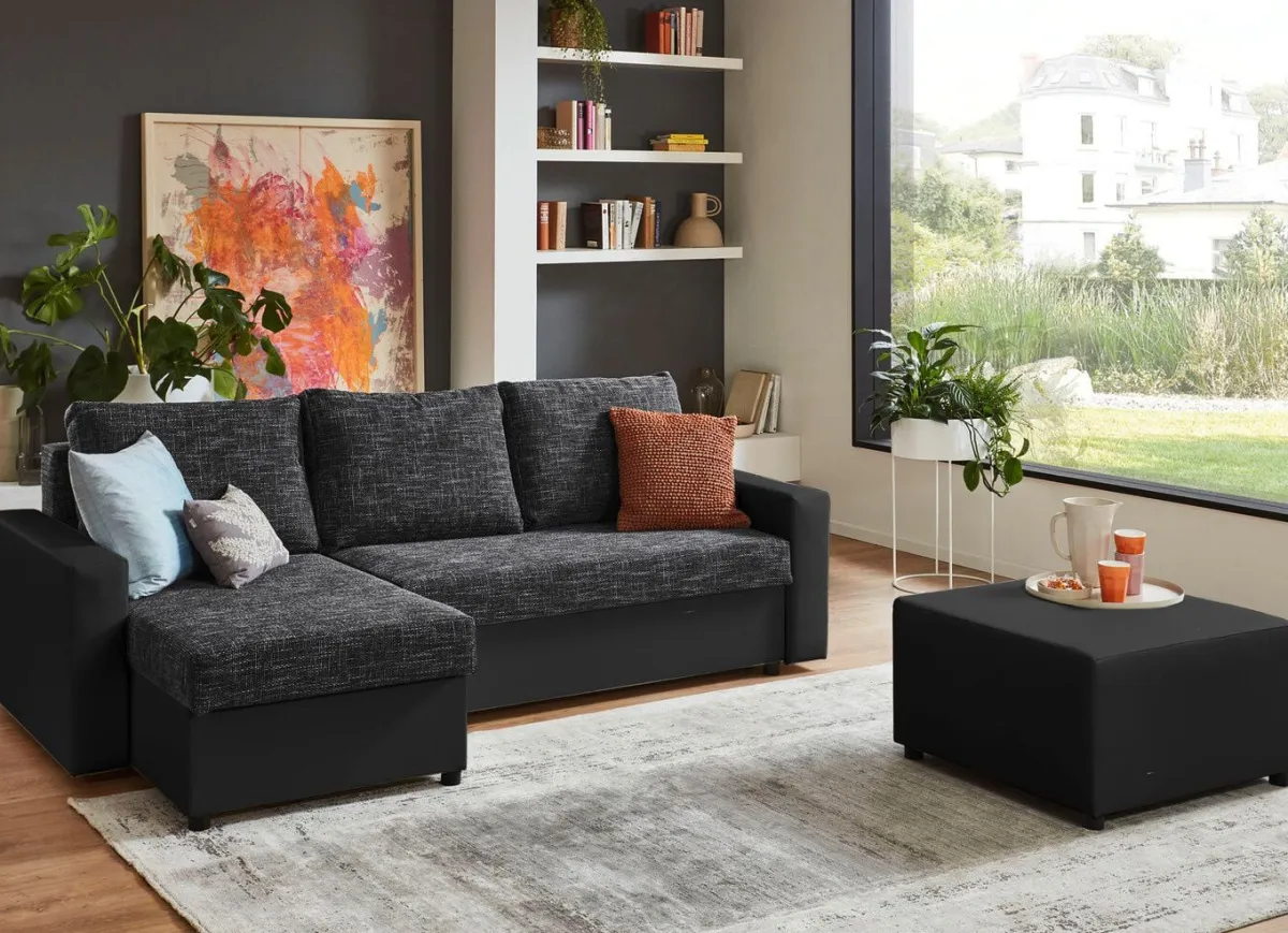 Discount BADER Frei im Raum aufstellbare Polsterecke mit Hocker SCHWARZ-GRAU