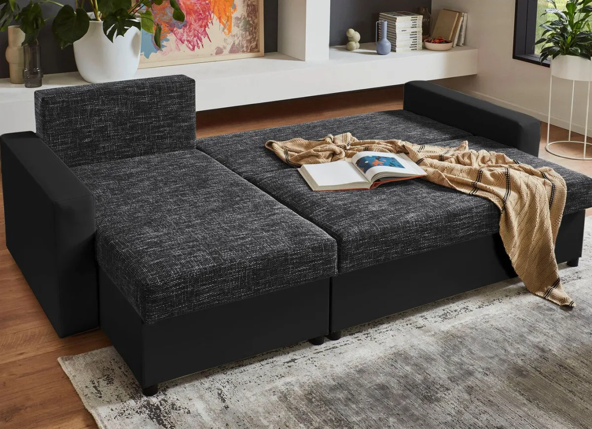 Discount BADER Frei im Raum aufstellbare Polsterecke mit Hocker SCHWARZ-GRAU